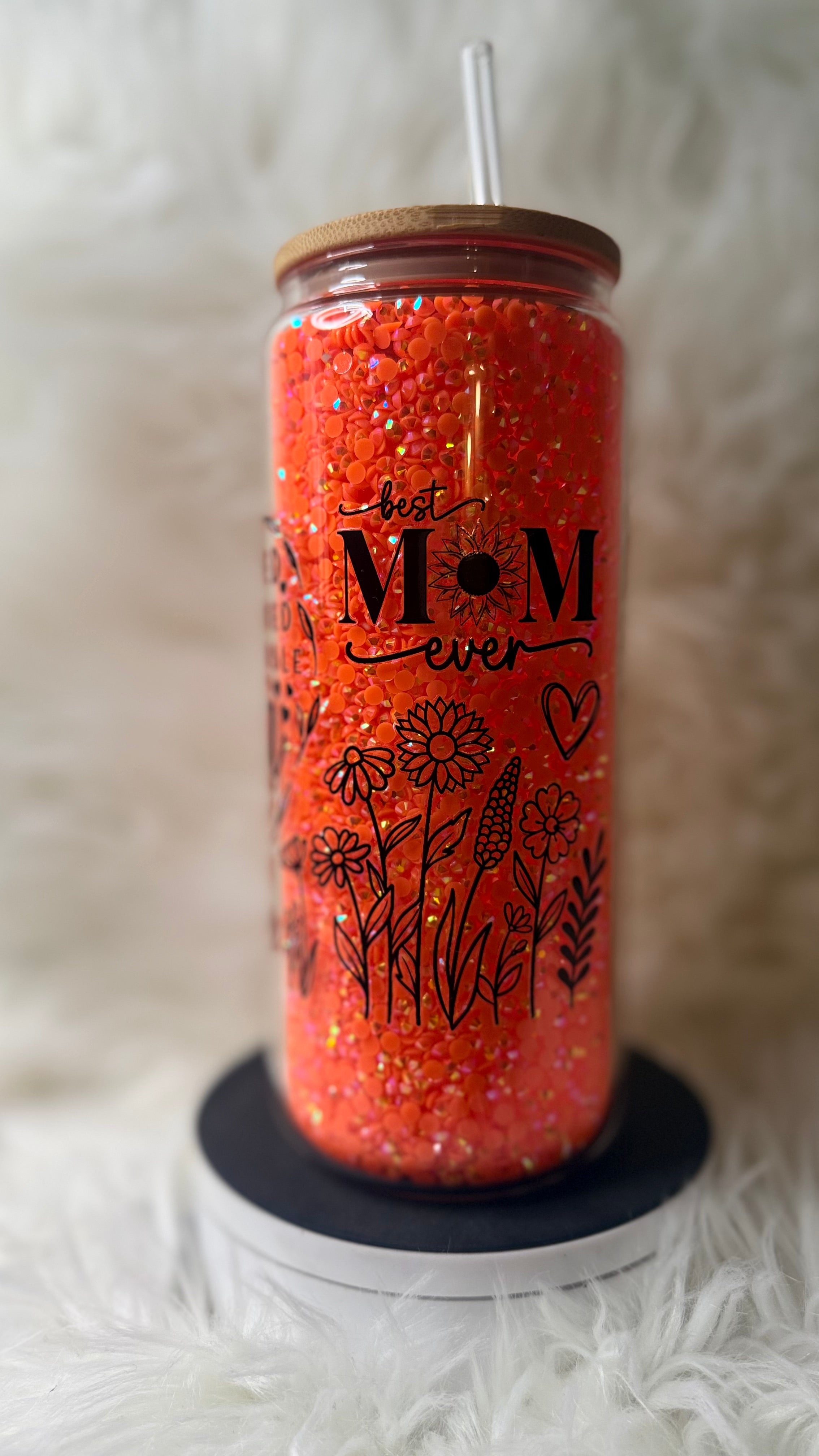 Mom Custom Rhinestone Glass Cup