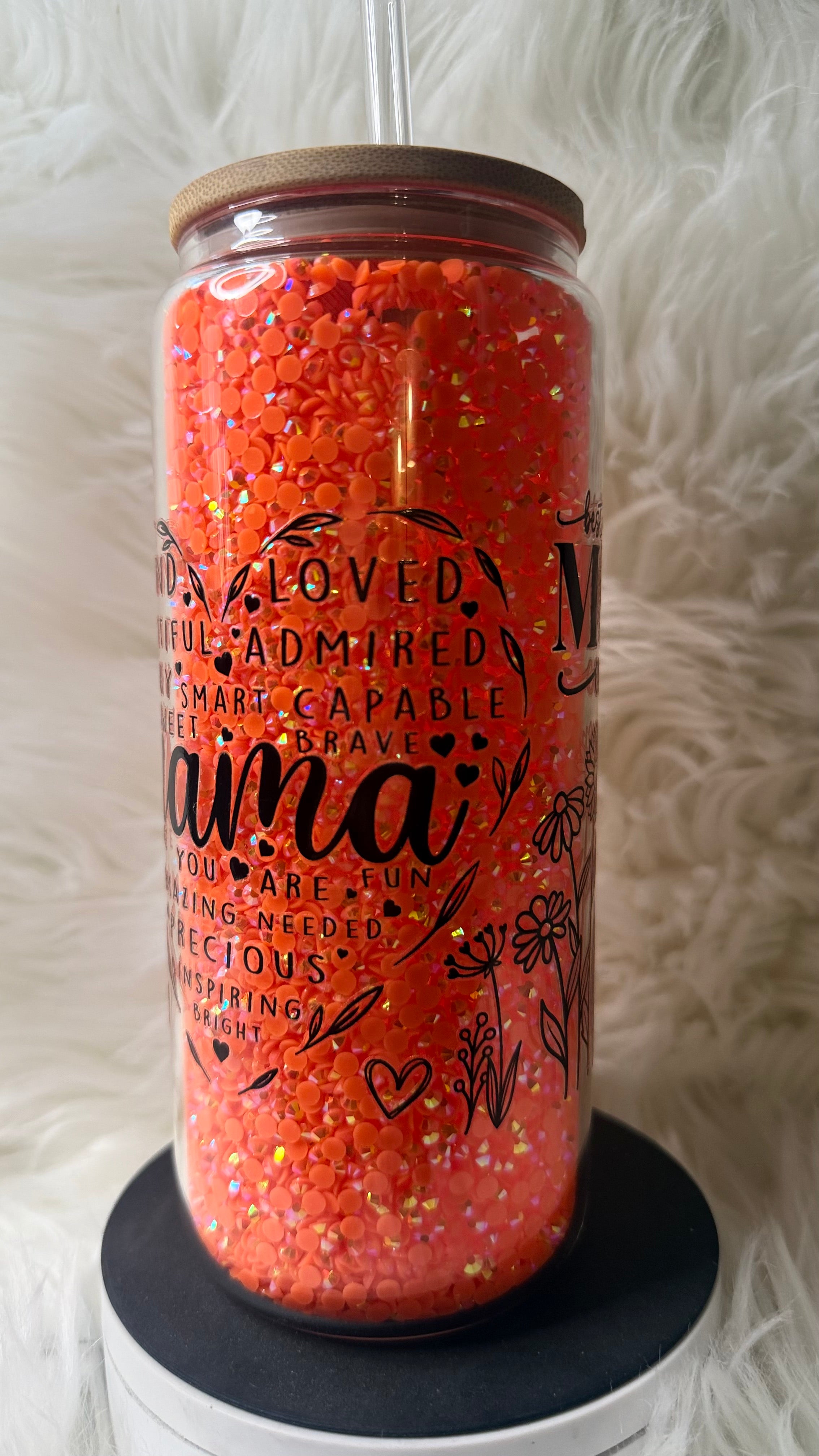 Mom Custom Rhinestone Glass Cup