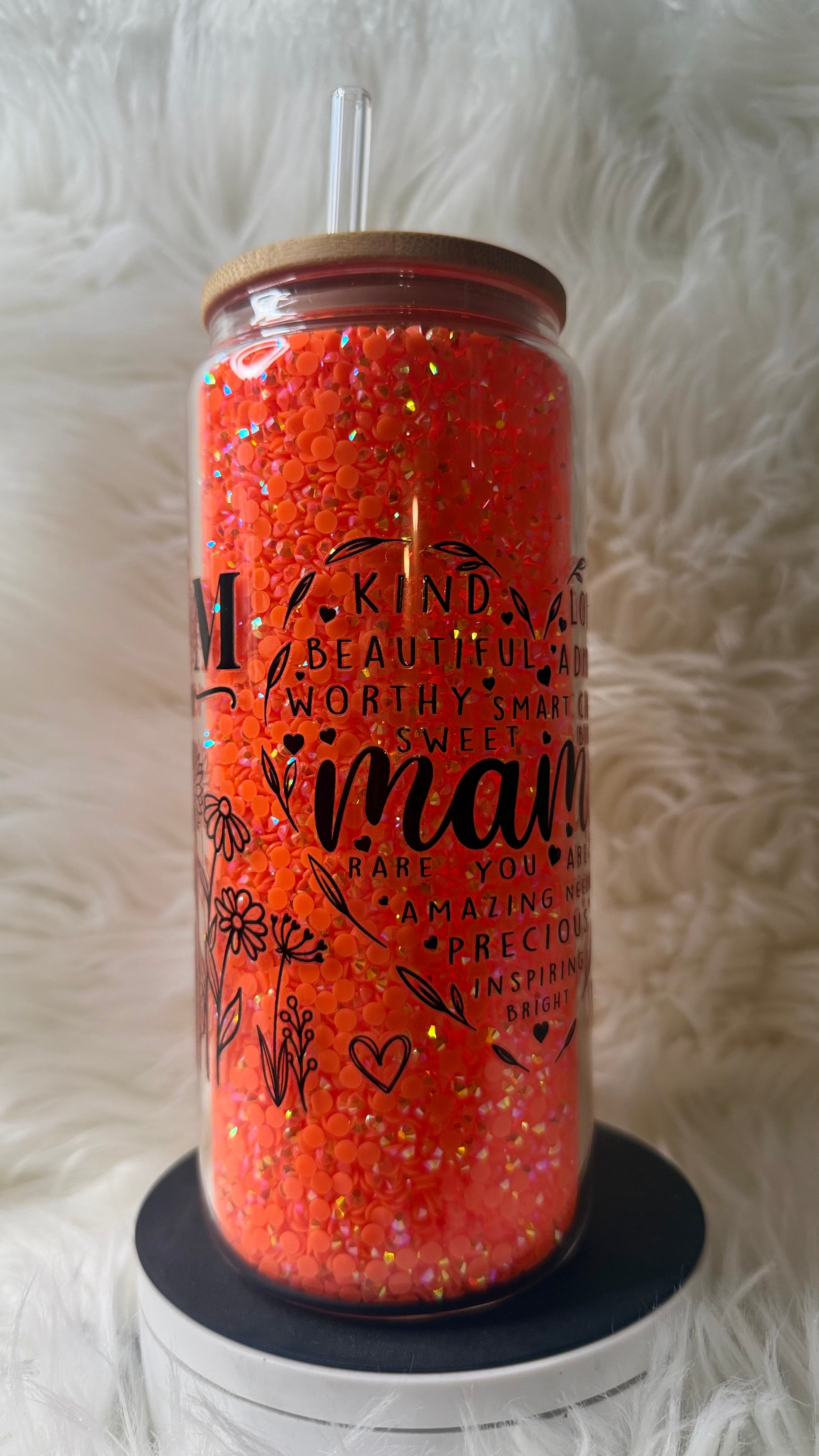 Mom Custom Rhinestone Glass Cup