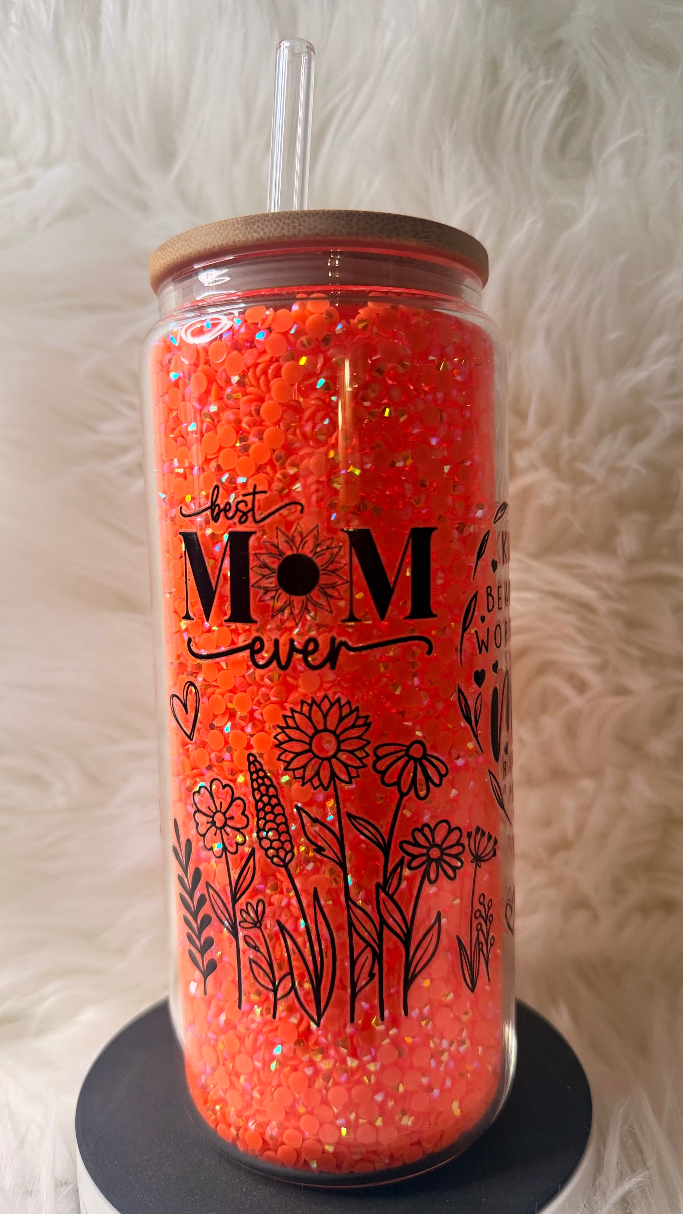 Mom Custom Rhinestone Glass Cup