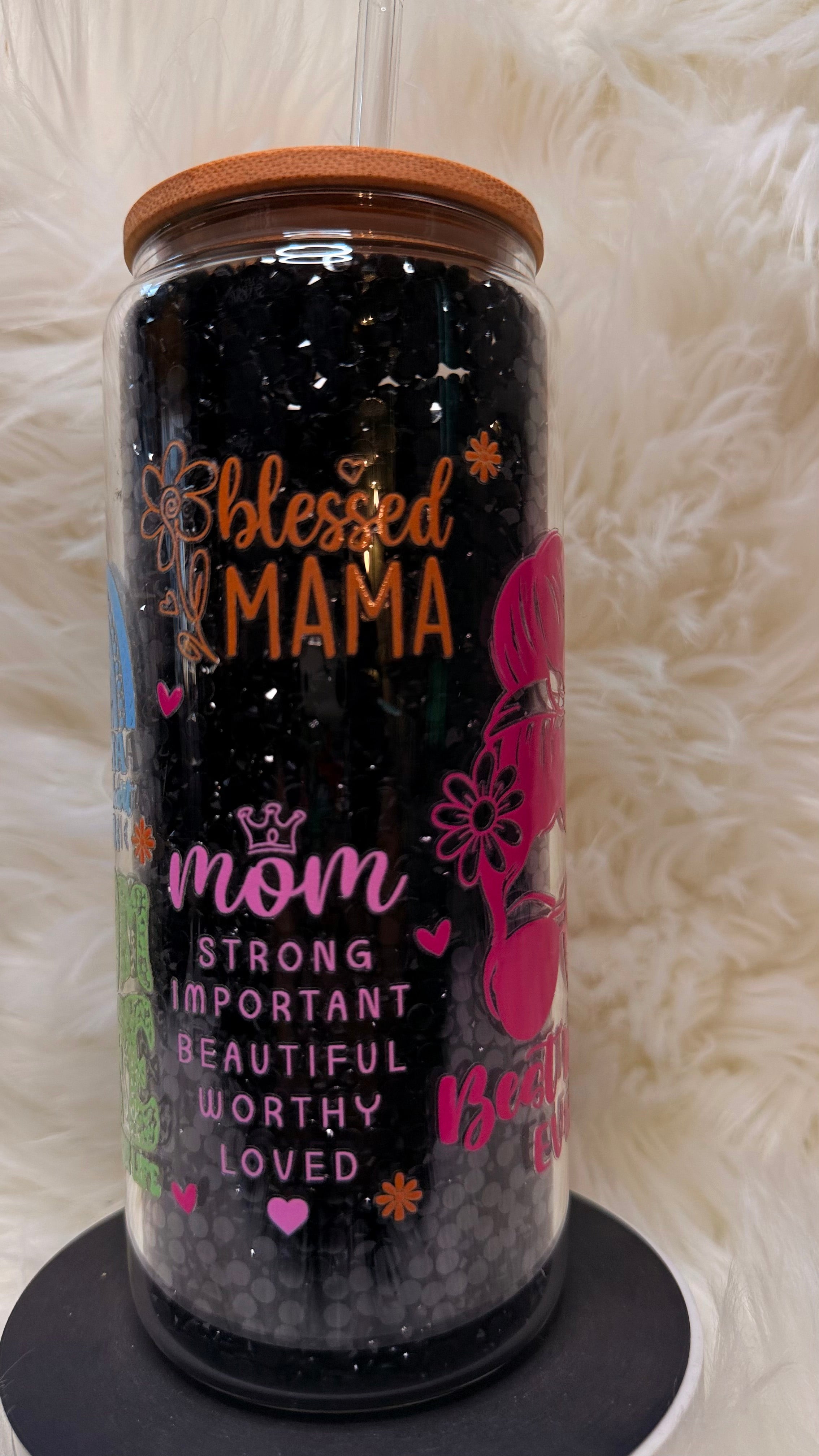 One Loved Mama Custom Rhinestone Glass Cup