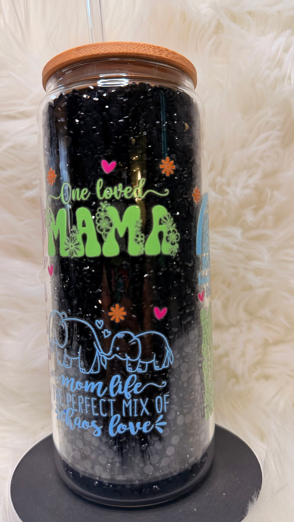One Loved Mama Custom Rhinestone Glass Cup