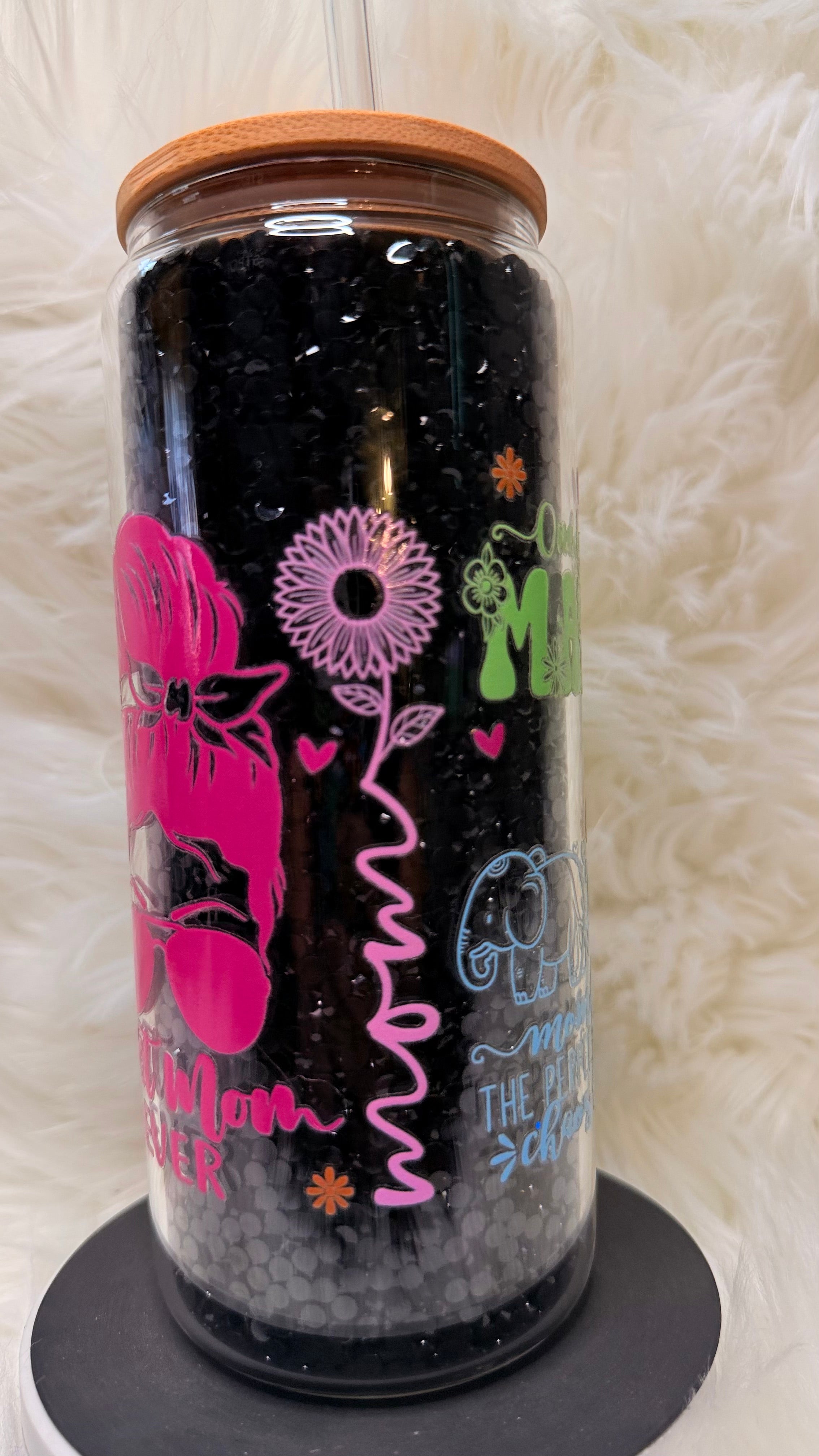 One Loved Mama Custom Rhinestone Glass Cup